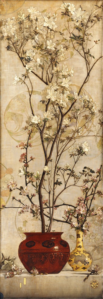 Naturaleza muerta con azaleas en una maceta china, 1878 de Charles Caryl Coleman