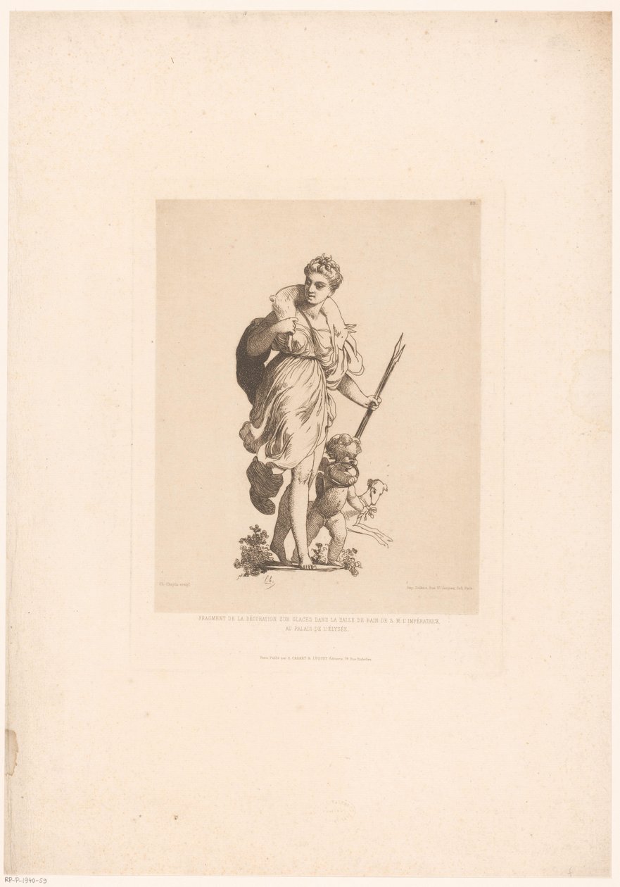 Diana na de jacht Fragmento de la Decoración sobre Espejos del Baño de S.M. La Emperatriz en el Palacio del Elíseo (título sobre objeto) Grabados modernos: originales e inéditos (título de la serie) de Charles Chaplin