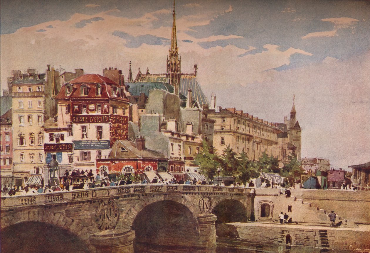 París desde el Puente St Michel, c1846 de Charles Claude Pyne