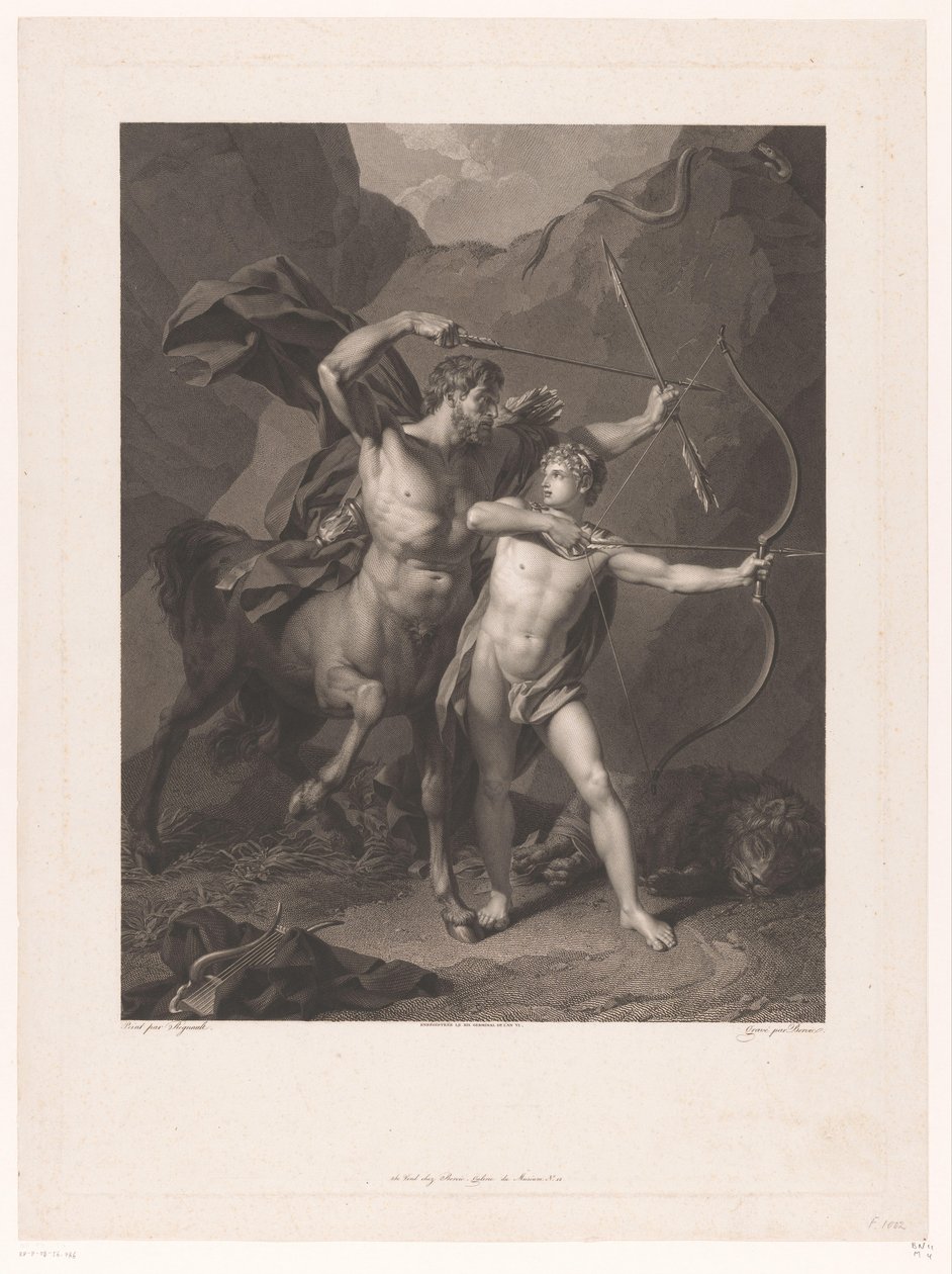 Quirón instruye a Aquiles en el tiro con arco de Charles Clément Bervic