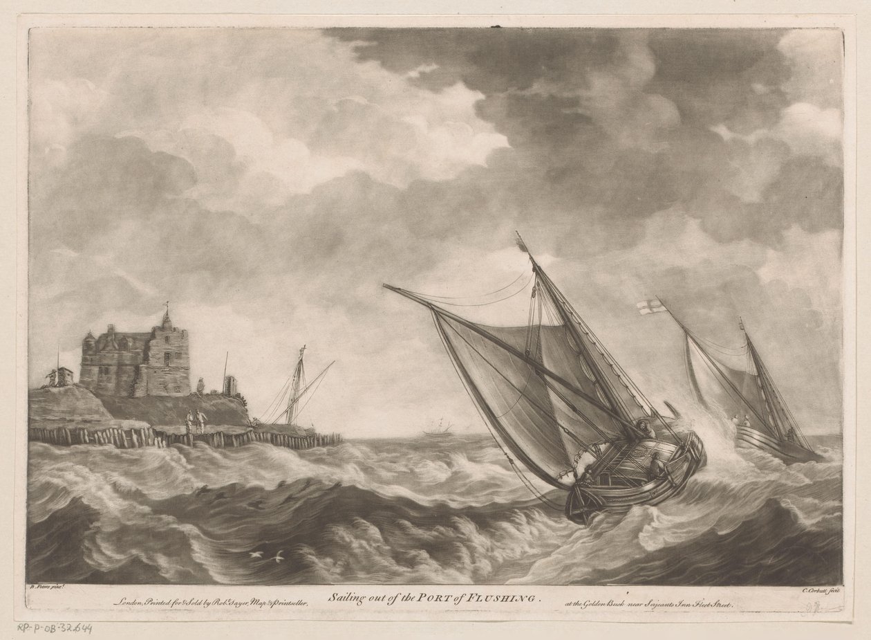 Los veleros salen del puerto de Vlissingen Navegando desde el puerto de Flushing (título sobre el objeto) de Charles Corbutt