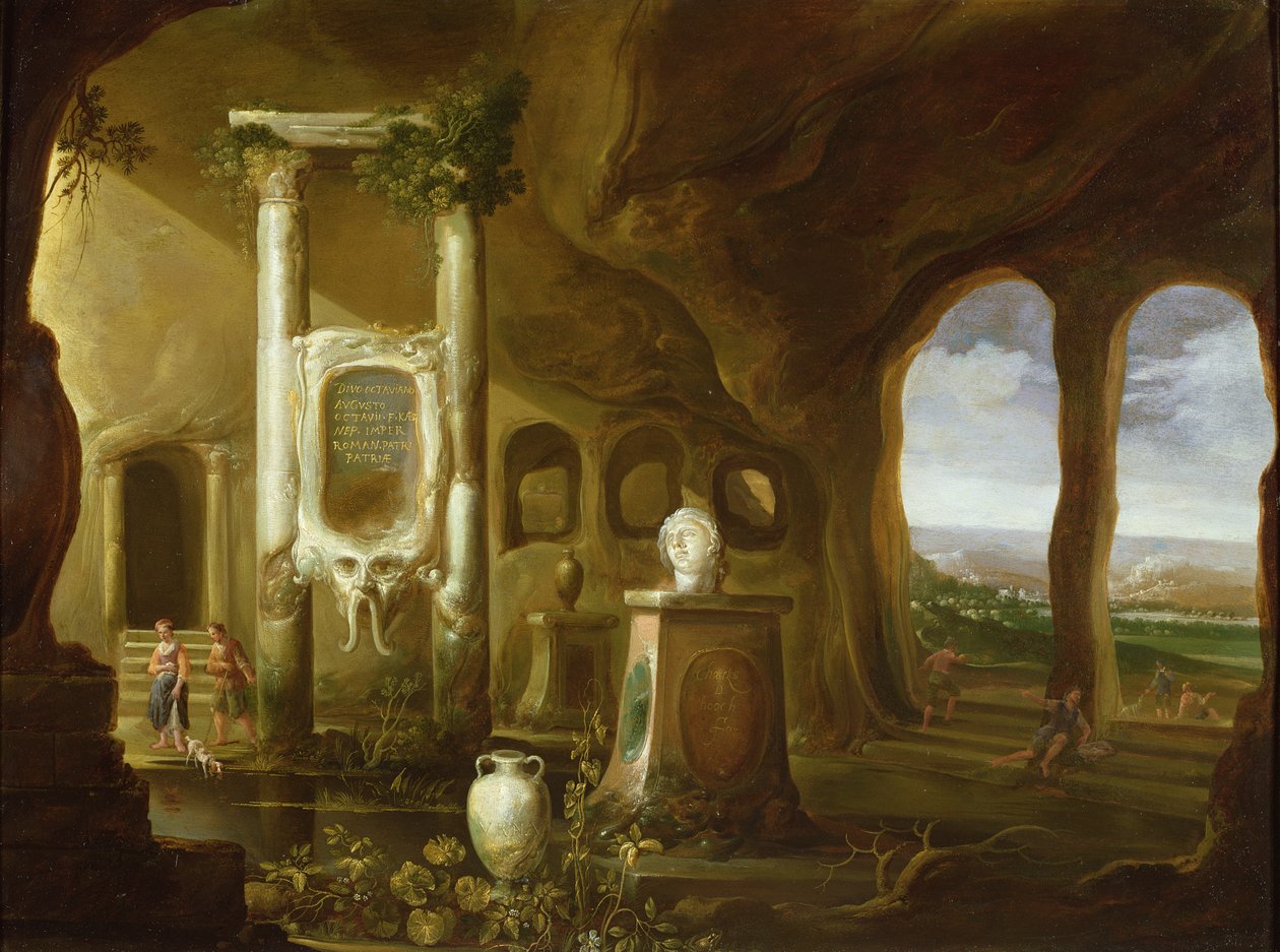 Un monumento a Augusto, en una gruta con figuras de Charles Cornelisz de Hooch