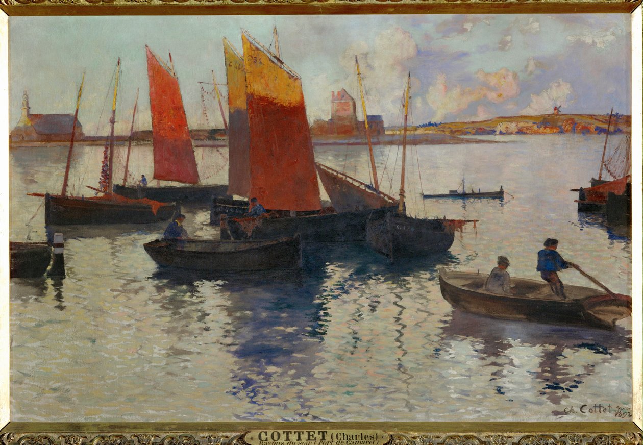 Luz del atardecer, puerto de Camaret (pintura sobre lienzo) de Charles Cottet
