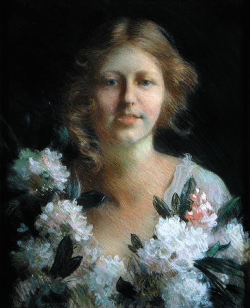 Retrato de una Dama con Flores de Charles Courtney Curran