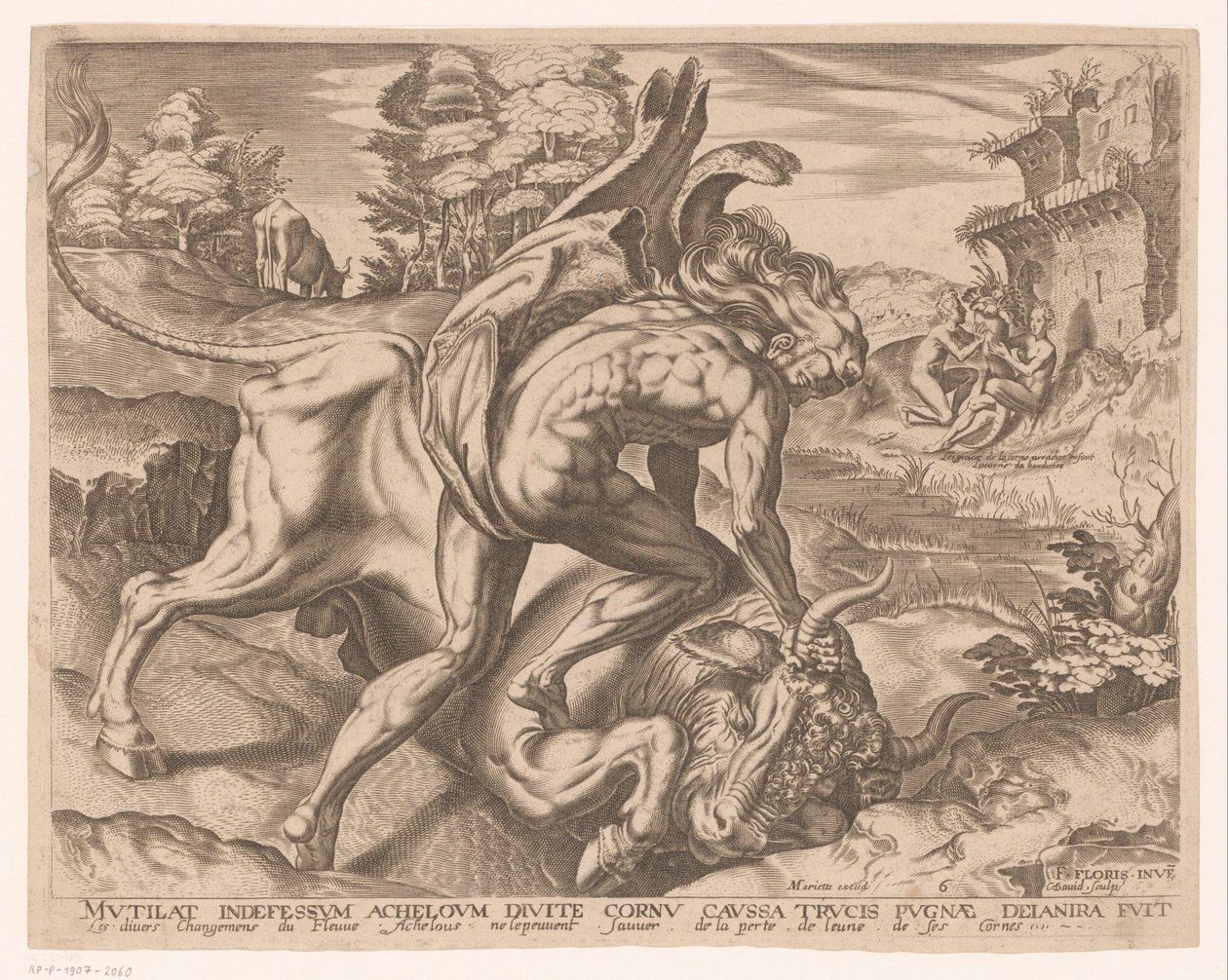 Hércules somete al toro de Creta
Obras de Hércules según Frans Floris (título de la serie) de Charles David