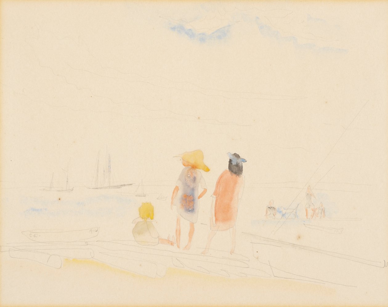 dos mujeres y niño en la playa de Charles Demuth