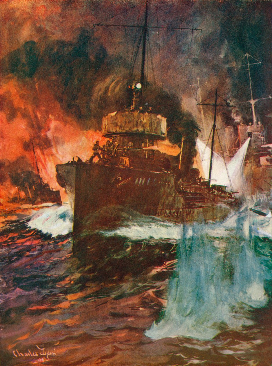 Un ataque nocturno. Torpederos en acción, c1918 1919 de Charles Dixon