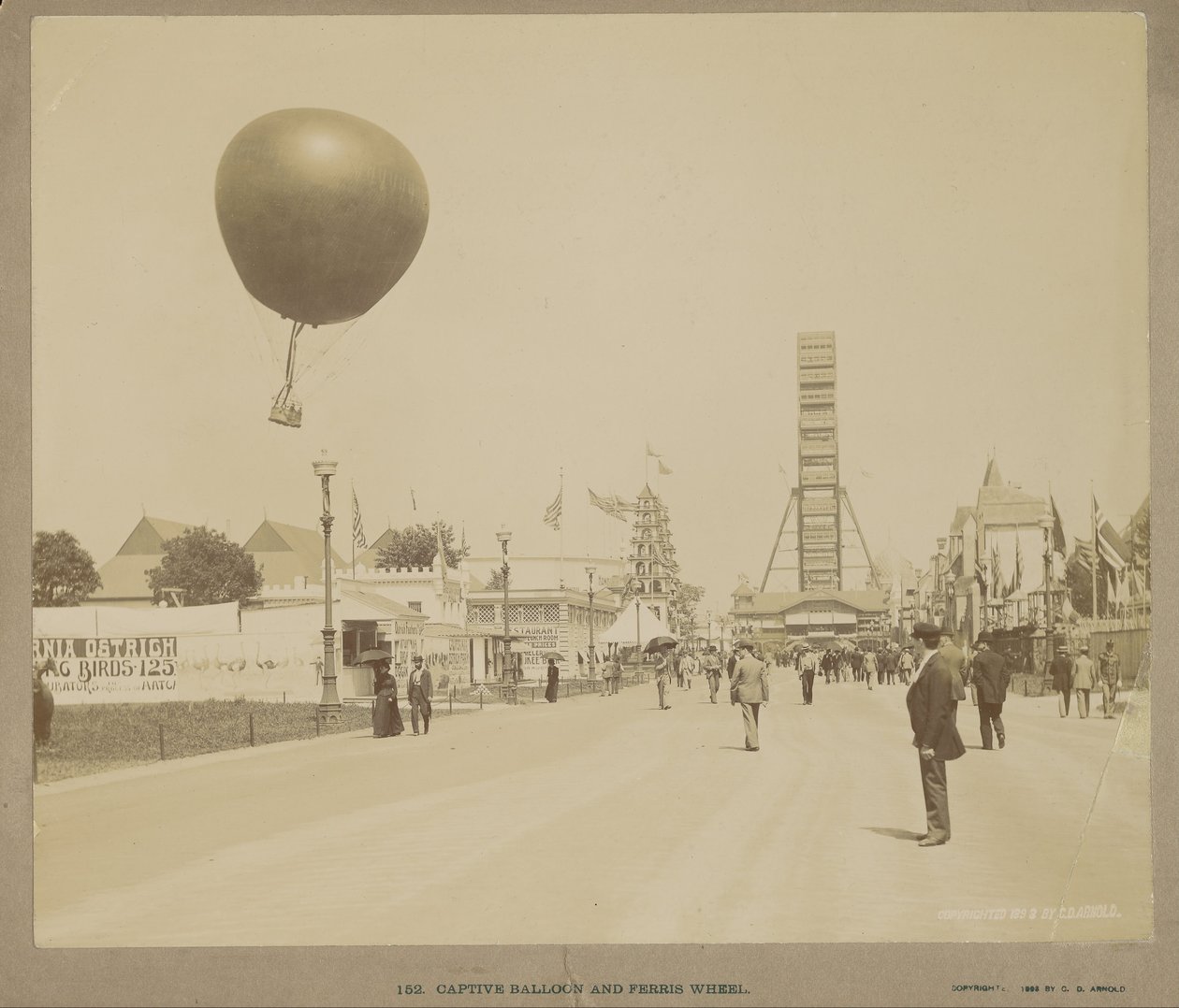 Globo cautivo y rueda de la fortuna, Exposición Mundial Colombina, Chicago de Charles Dudley Arnold