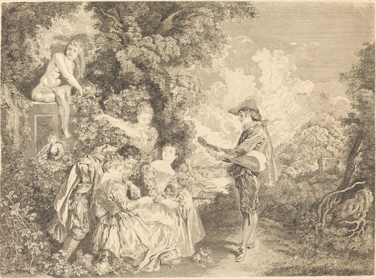 Lección de amor de Charles Dupuis after Antoine Watteau