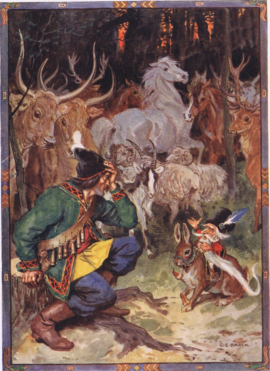 ¡Hey! Buen hombre, sé lo que te preocupa, escena de Sur el Águila en Historias Infantiles de Leyendas Rumanas de Moses Gaster (1856-1939) 1921 de Charles Edmund Brock