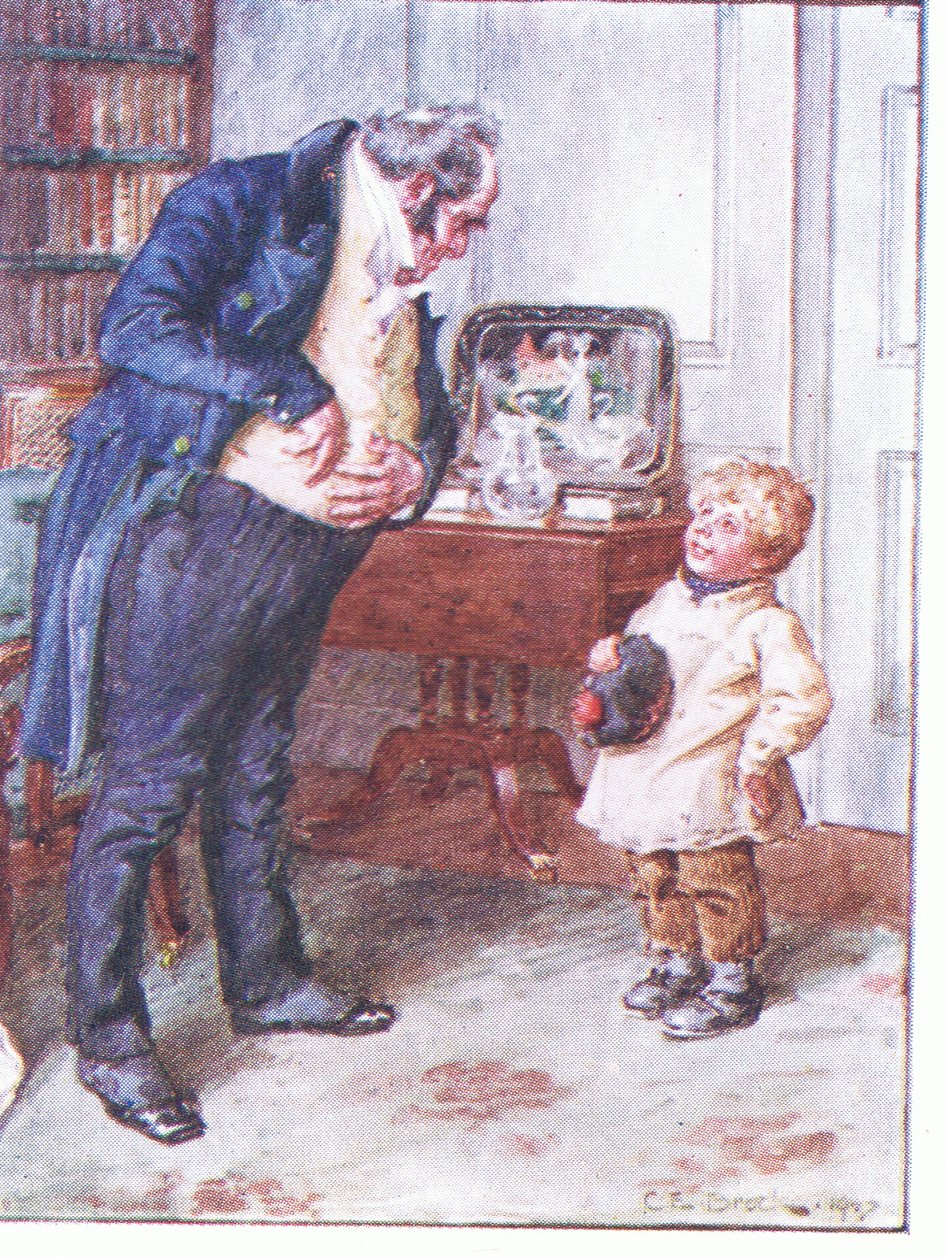 ¿Cómo son tus inclinaciones respecto a seis peniques? (ilustración de Doctor Marigolds Prescription, 1910) de Charles Edmund Brock