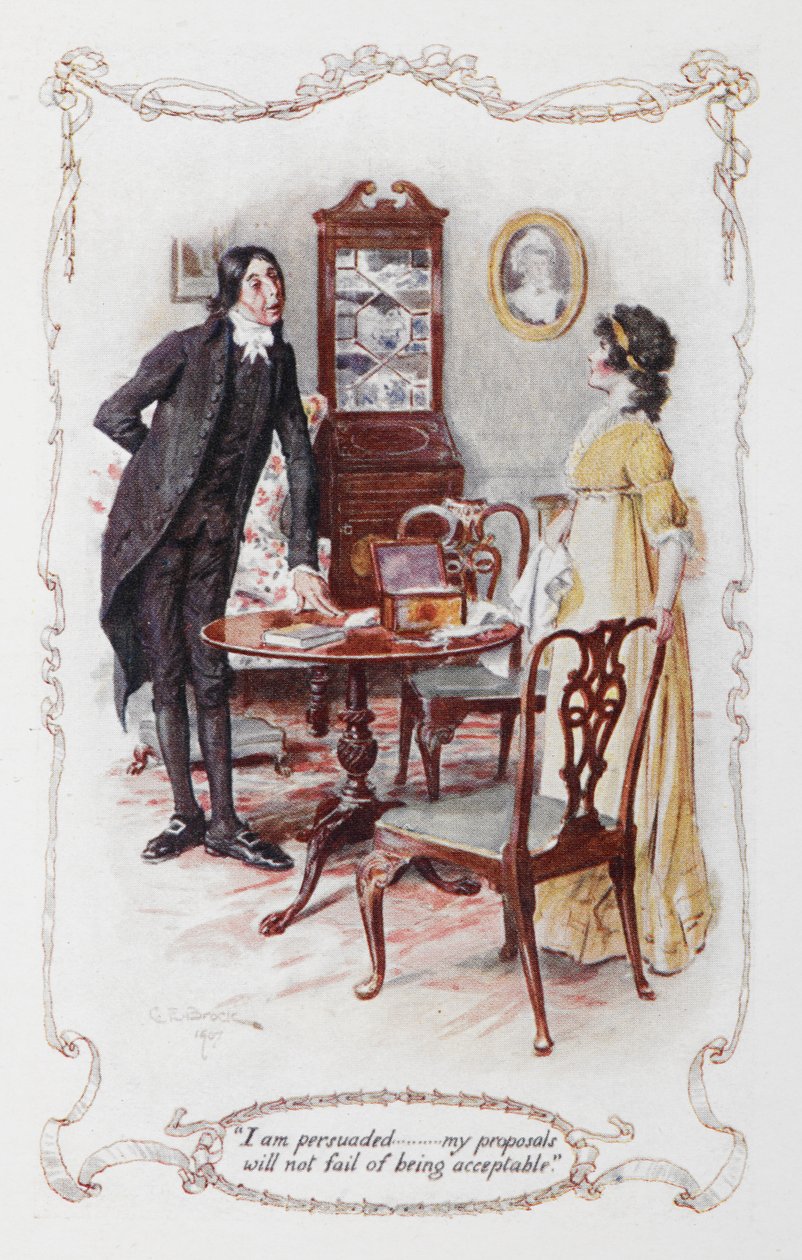 "Estaba persuadido... mis propuestas no dejarán de ser aceptables", Mr Collins y Elizabeth Bennet, ilustración de 