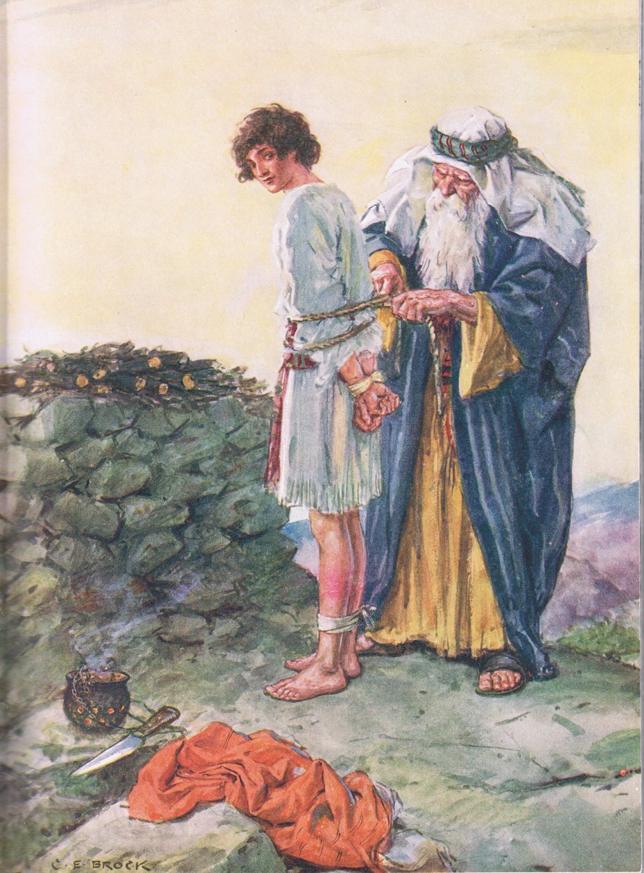 ¿Va a morir Isaac? ilustración de A través de la Biblia, Virtue Publishing, 1928 de Charles Edmund Brock