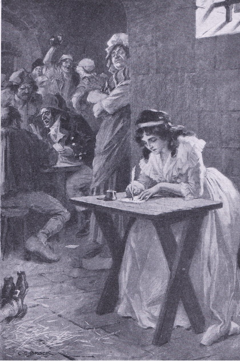 Madame Roland escribe a su hija, de Mi Revista, pub.1922 (litografía) de Charles Edmund Brock