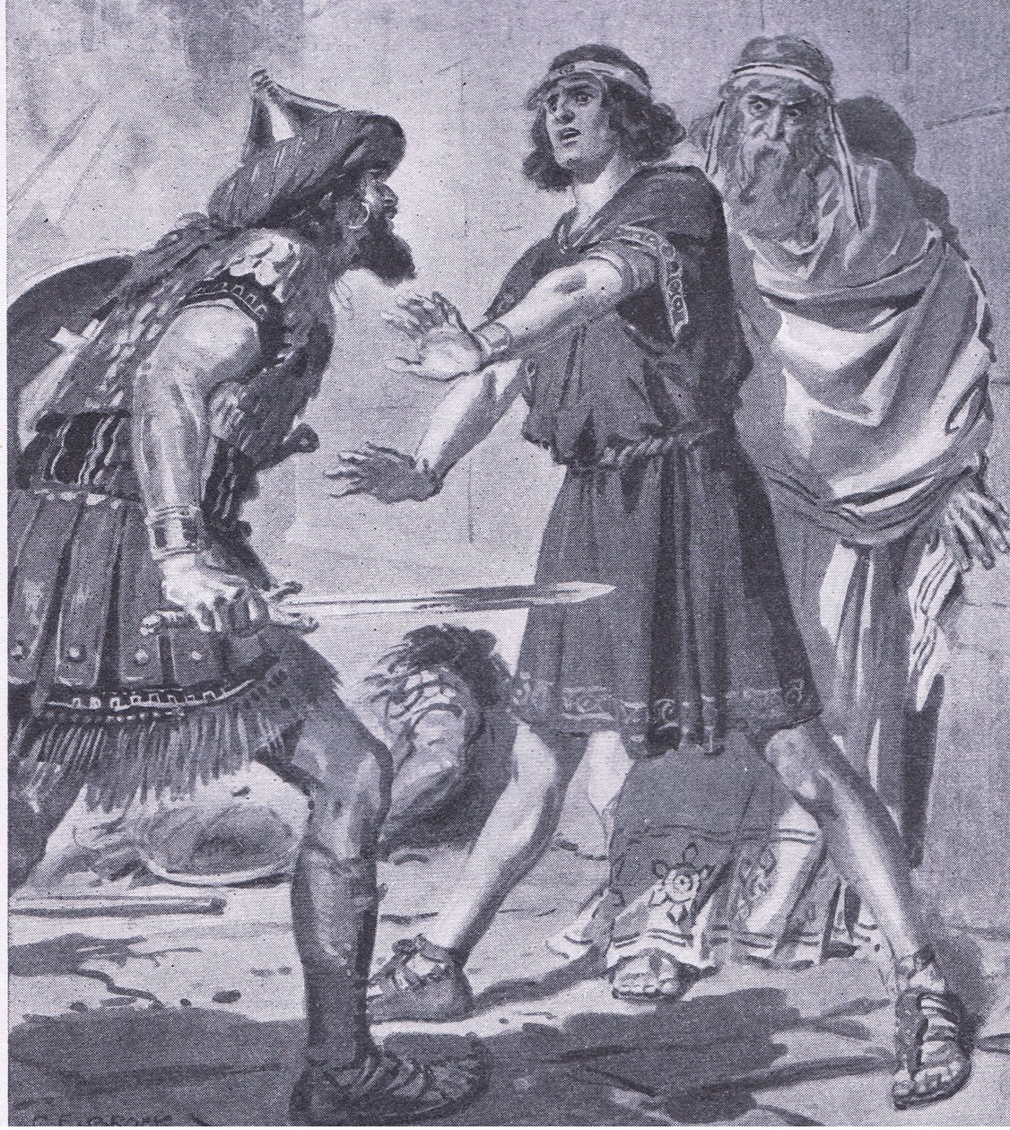 La vida de Creso salvada por su hijo mudo, de My Magazine, pub.1922 (litografía) de Charles Edmund Brock