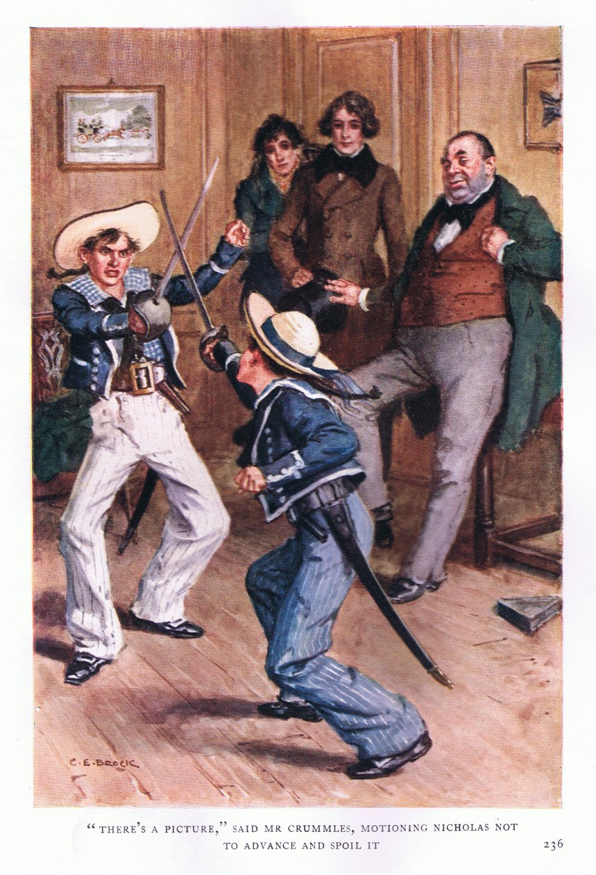Hay una imagen, dijo el Sr. Crummles, indicando a Nicholas que no avanzara y la estropeara de Charles Edmund Brock