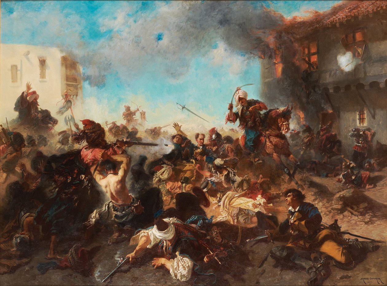 La escaramuza en Bender Kalabaliken i Bender, 1877 de Charles Edouard Armand Dumaresq