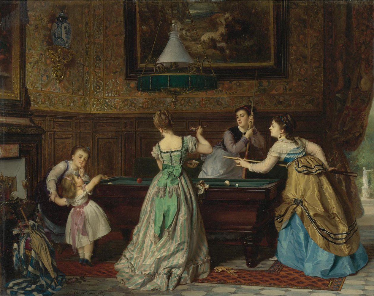 Damas jugando al billar, 1869 de Charles Edouard Boutibonne