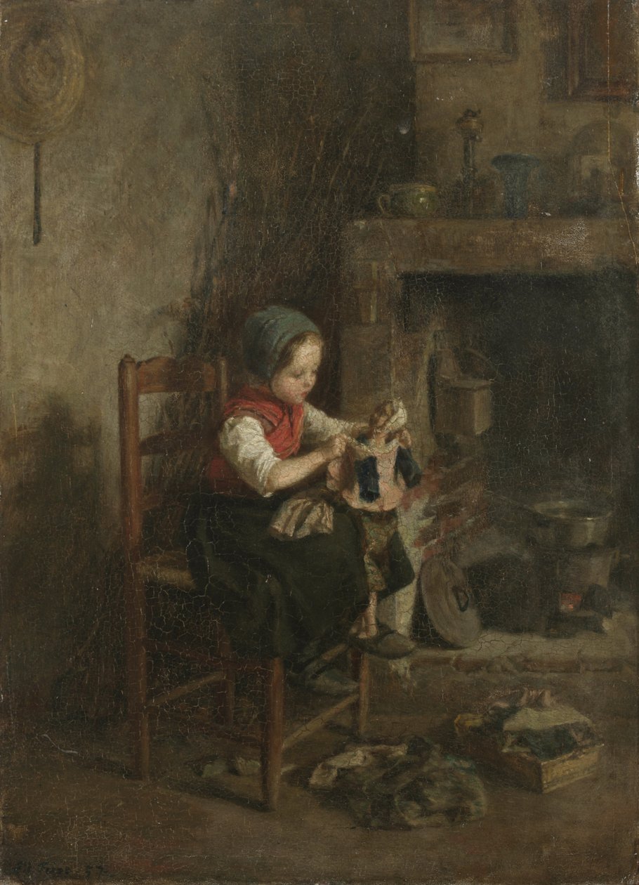 Vistiendo la muñeca, 1857 de Charles Edouard Frere