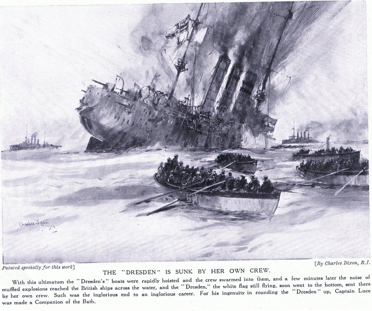 El Dresden es hundido por su propia tripulación, marzo de 1915 de Charles Edward Dixon