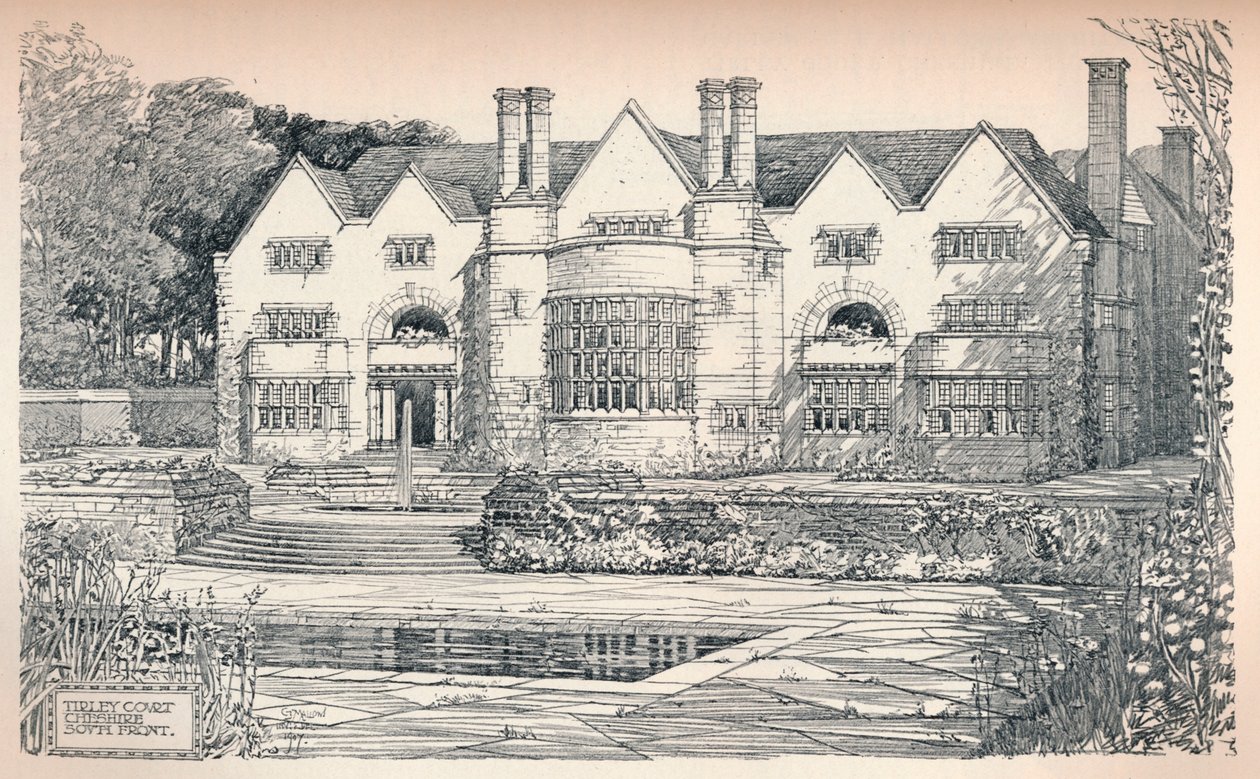 Tirley Court, Cheshire: Frente sur, 1906 de Charles Edward Mallows
