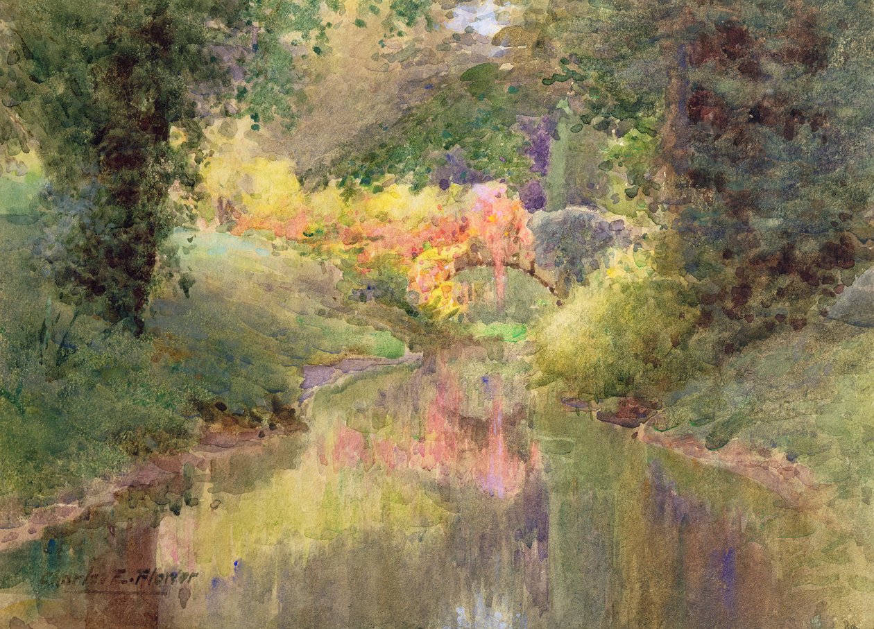 Otoño en el jardín de Houghton Tower, Lancashire de Charles Edwin Flower