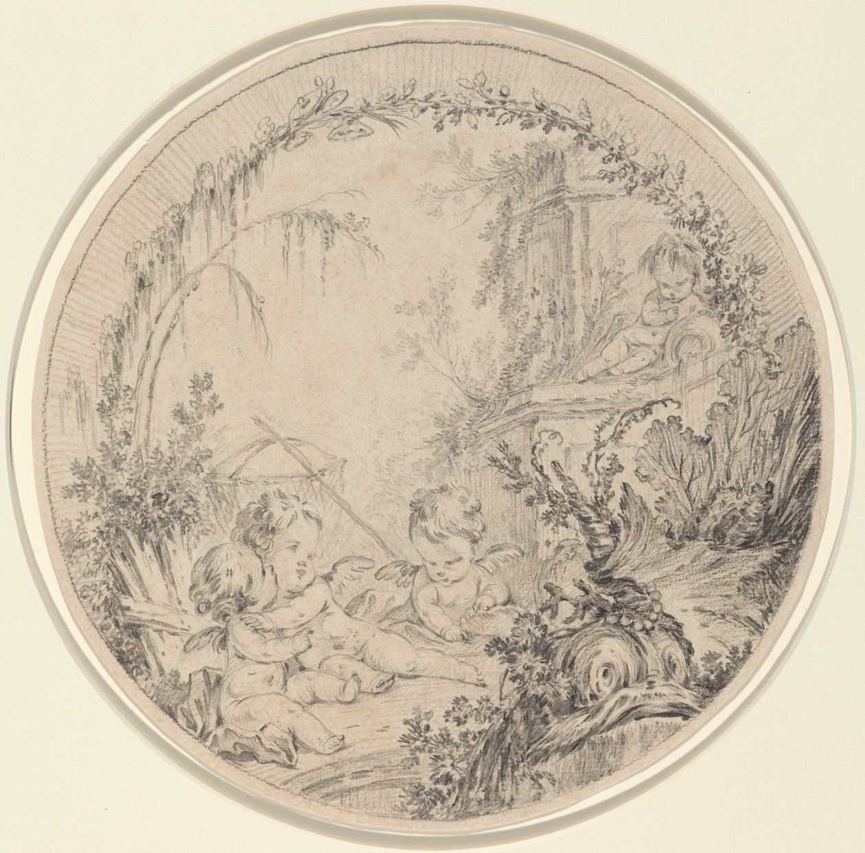 Tres putti con una red de pesca de Charles Eisen