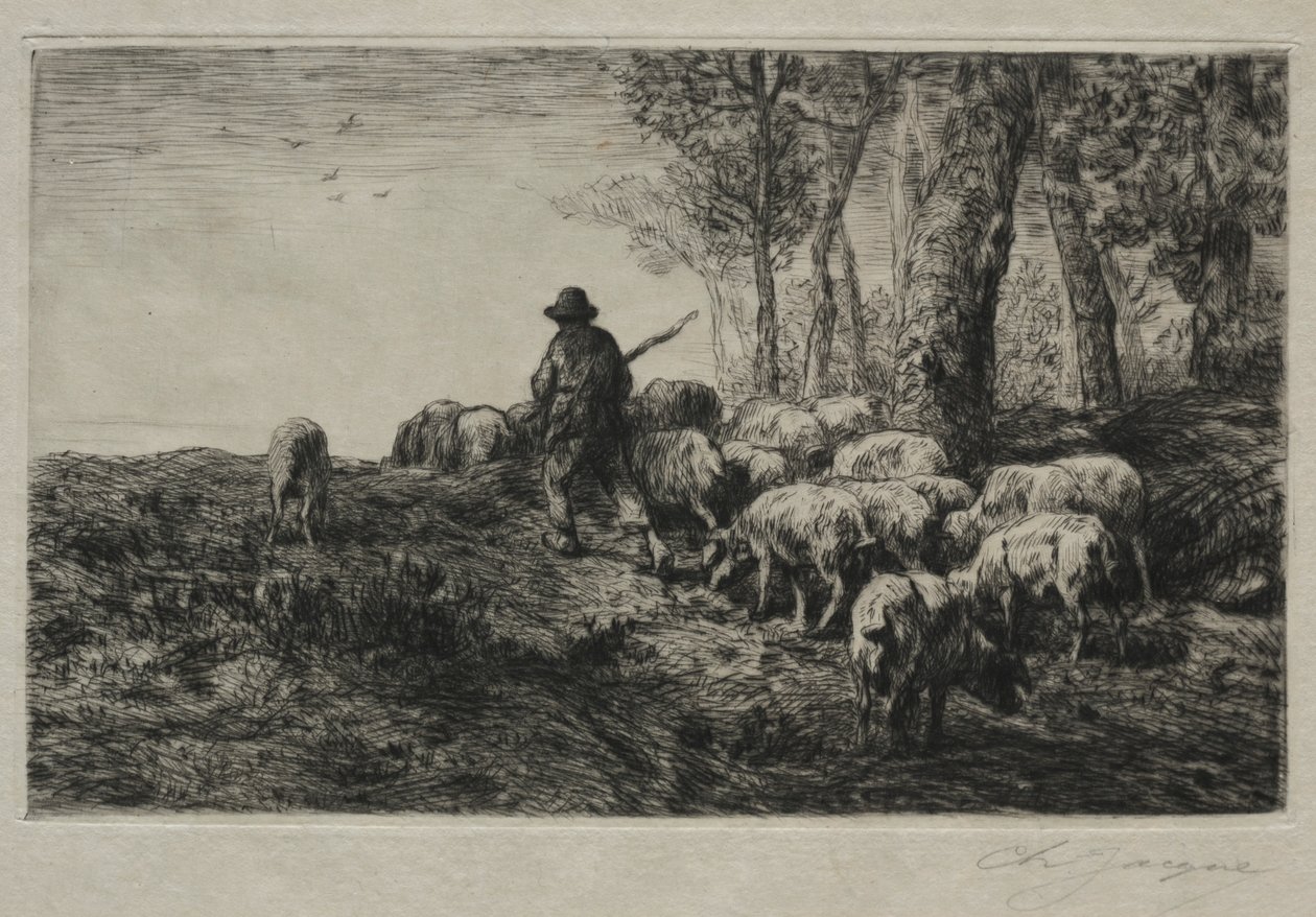 Una manada de cerdos, 1880 de Charles Emile Jacque