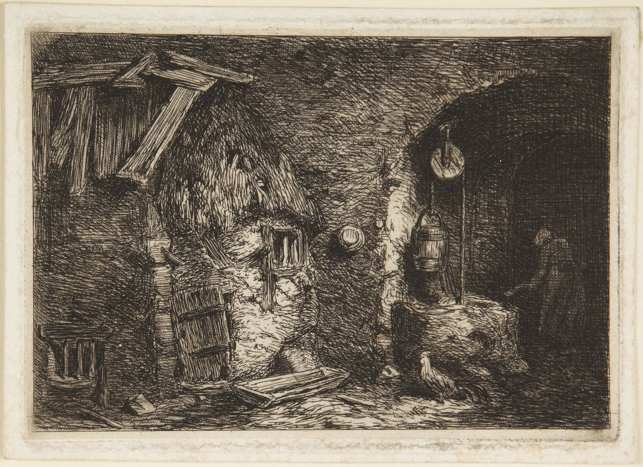 Interior de una cabaña de Charles Emile Jacque