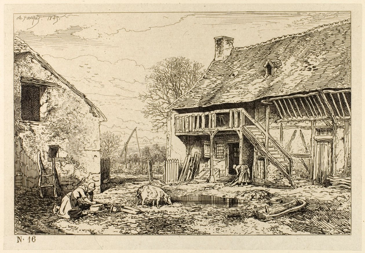 Patio de una vivienda campesina de Charles Emile Jacque