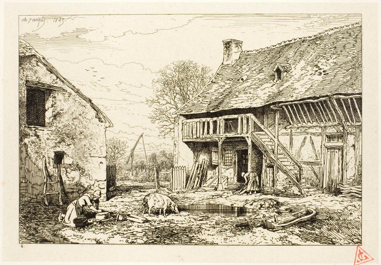 Patio de una vivienda campesina de Charles Emile Jacque