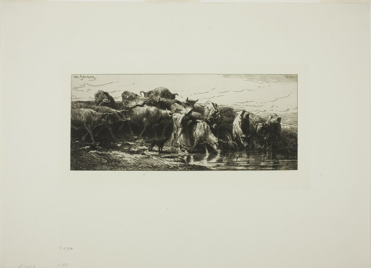 Vacas Bebiendo del Río de Charles Emile Jacque