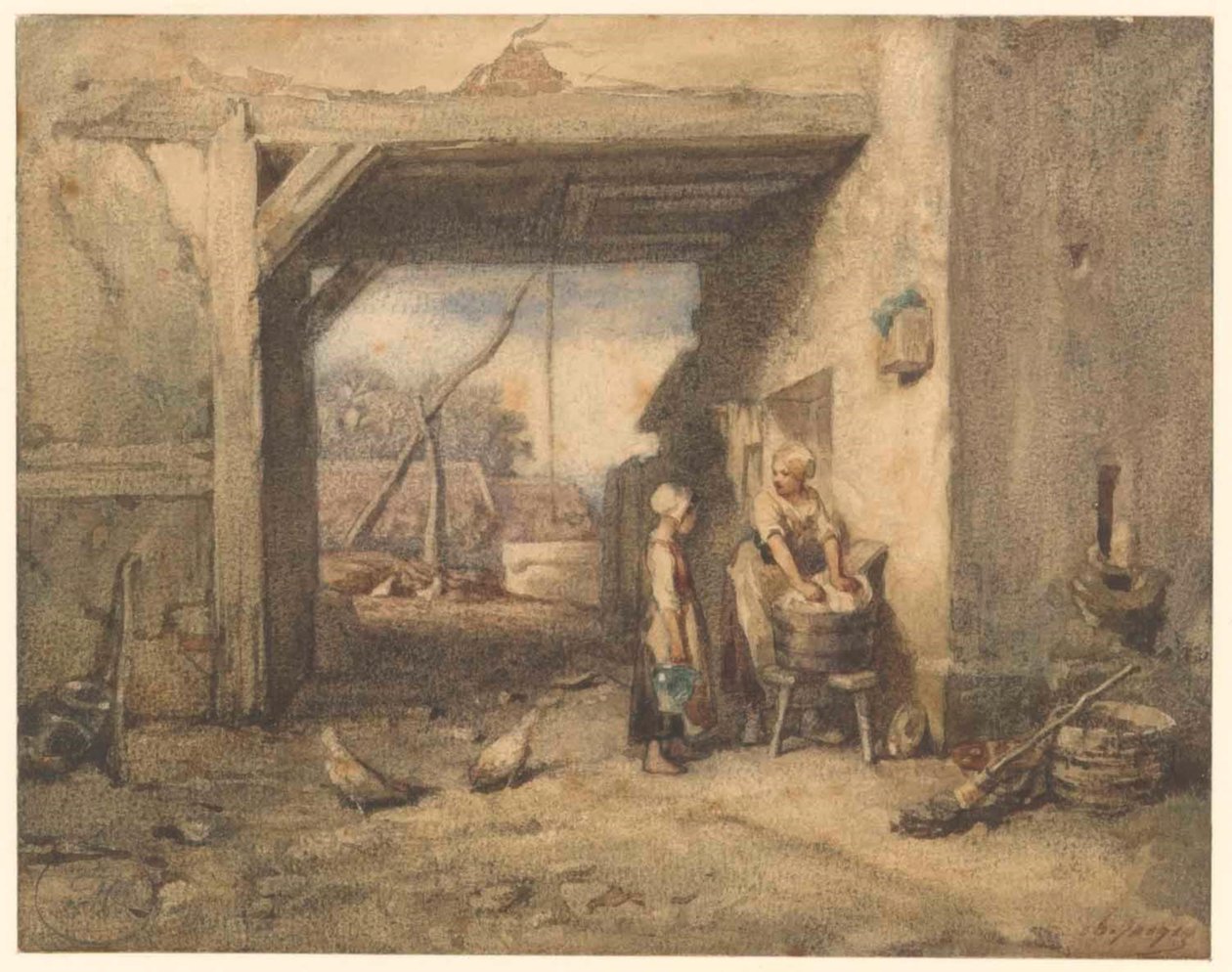 Un patio de granja de Charles Emile Jacque
