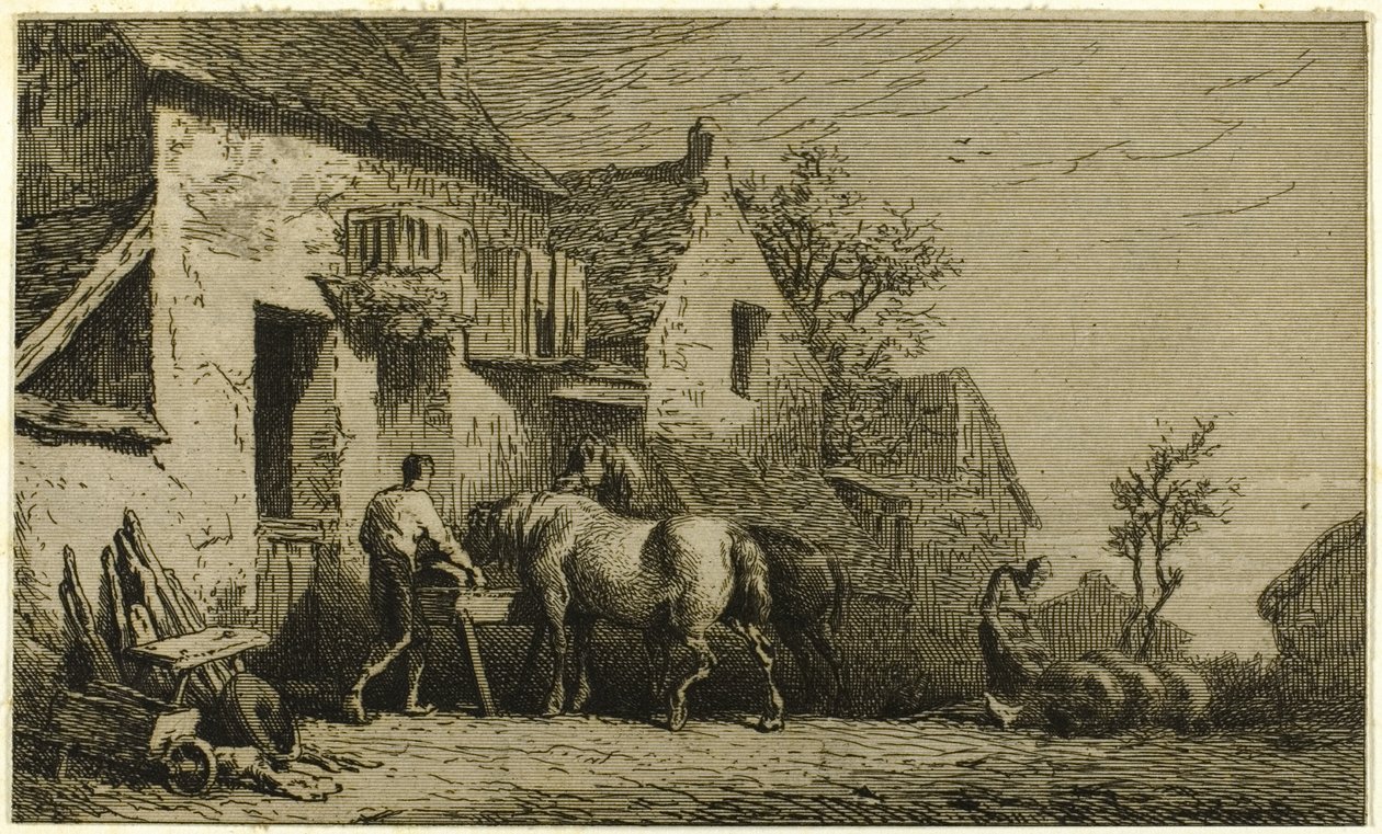 Entrada a una posada, con mozo de cuadra de Charles Emile Jacque