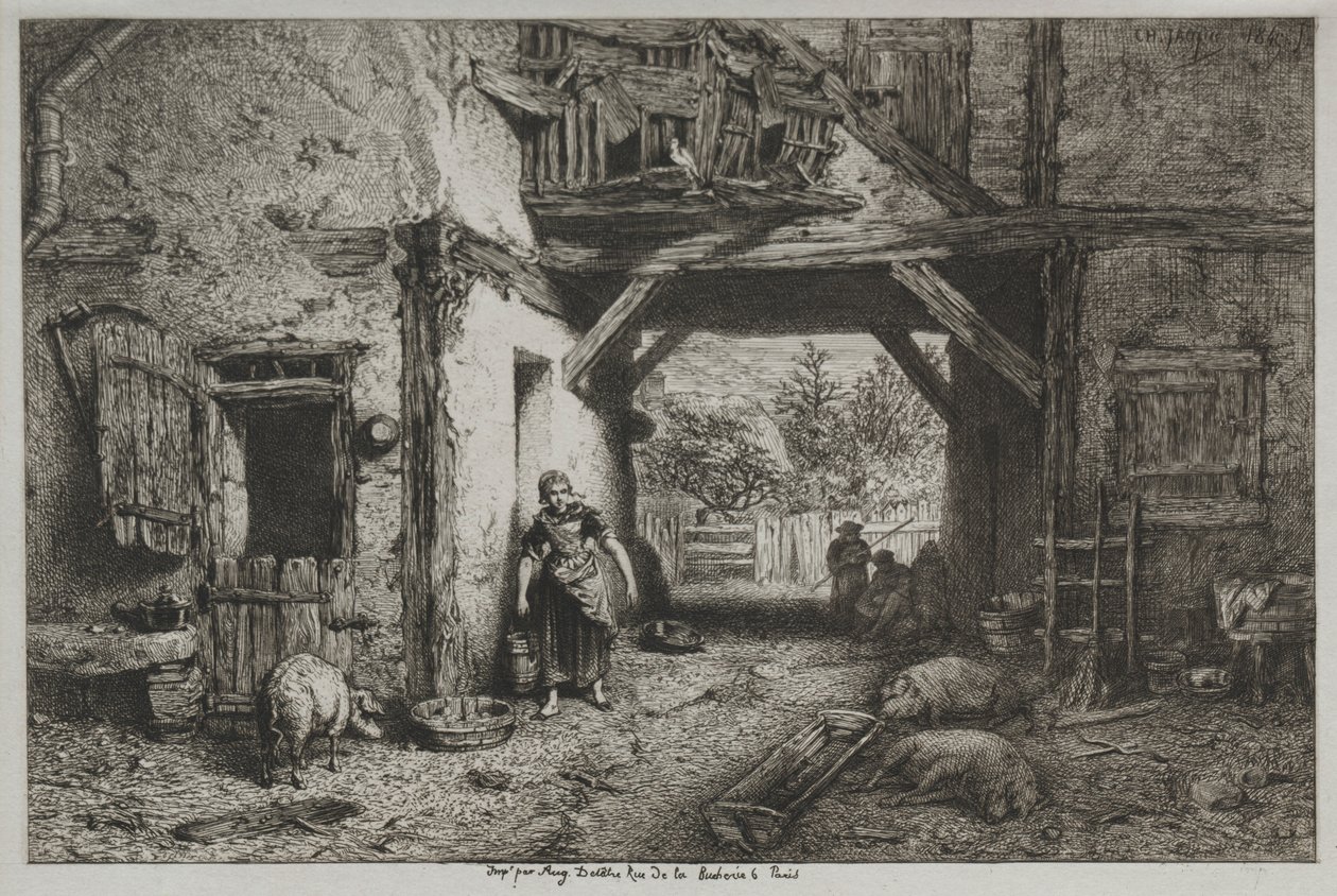 Interior de una granja de Charles Emile Jacque