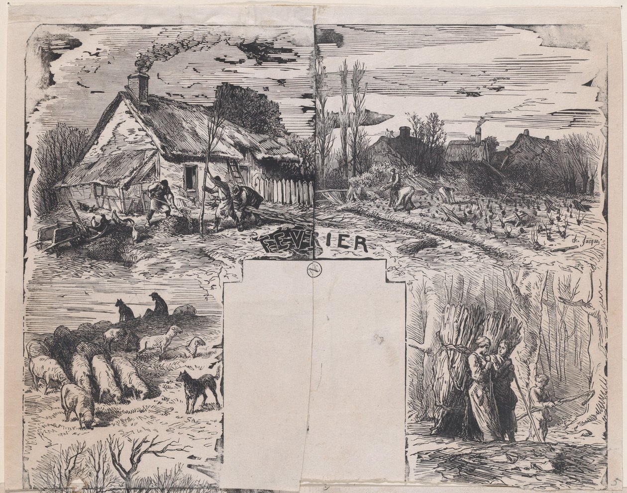 Febrero del Álbum de temas rústicos, 1859 de Charles Emile Jacque