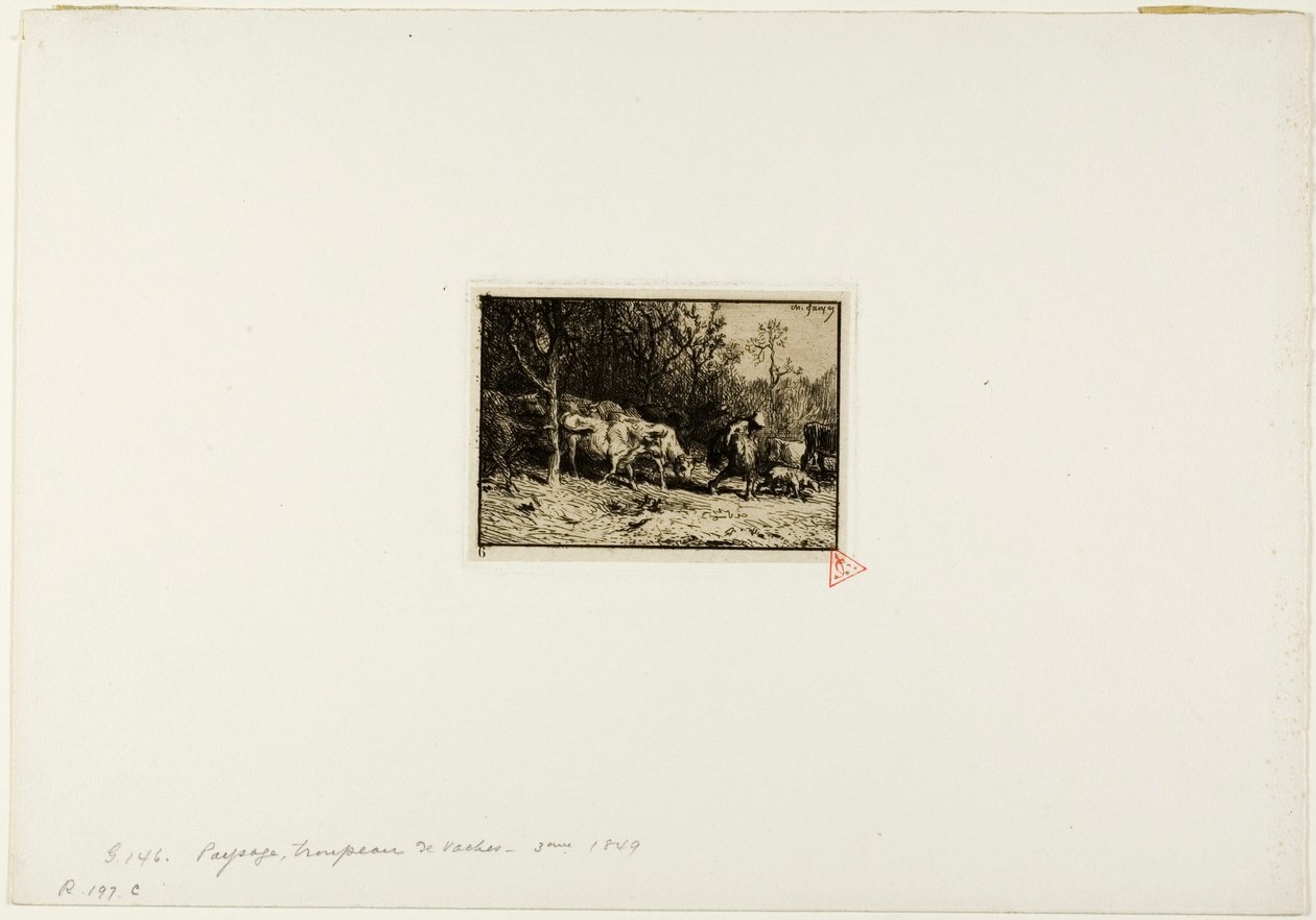 Rebaño de vacas saliendo de un bosque de Charles Emile Jacque