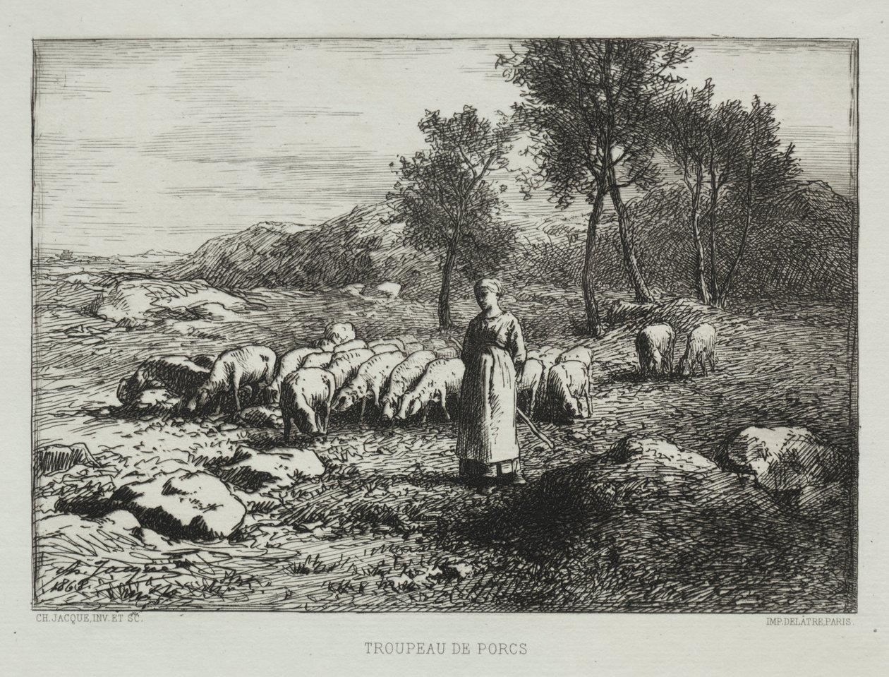 Manada de cerdos de Charles Emile Jacque