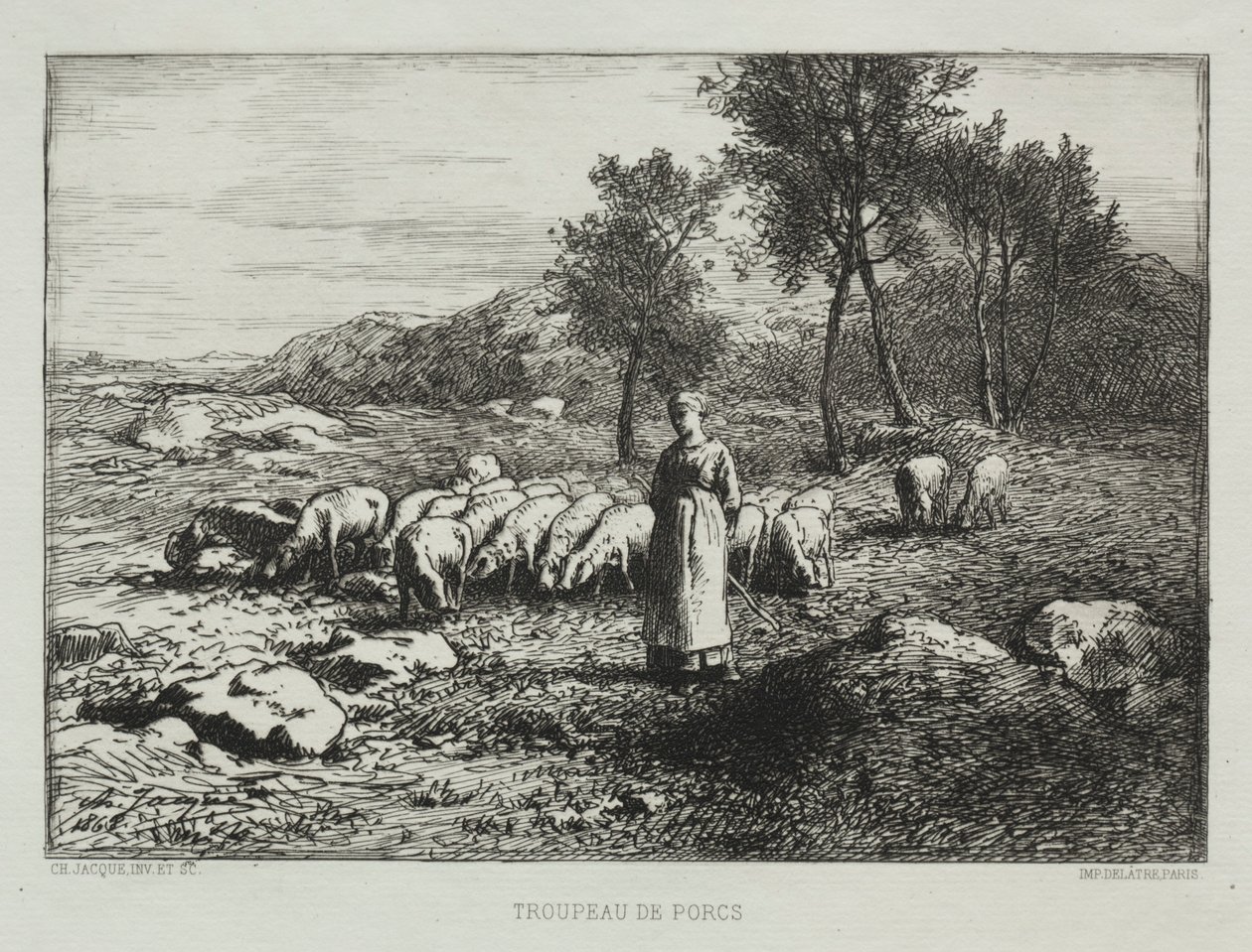 Manada de cerdos, 1868 de Charles Emile Jacque
