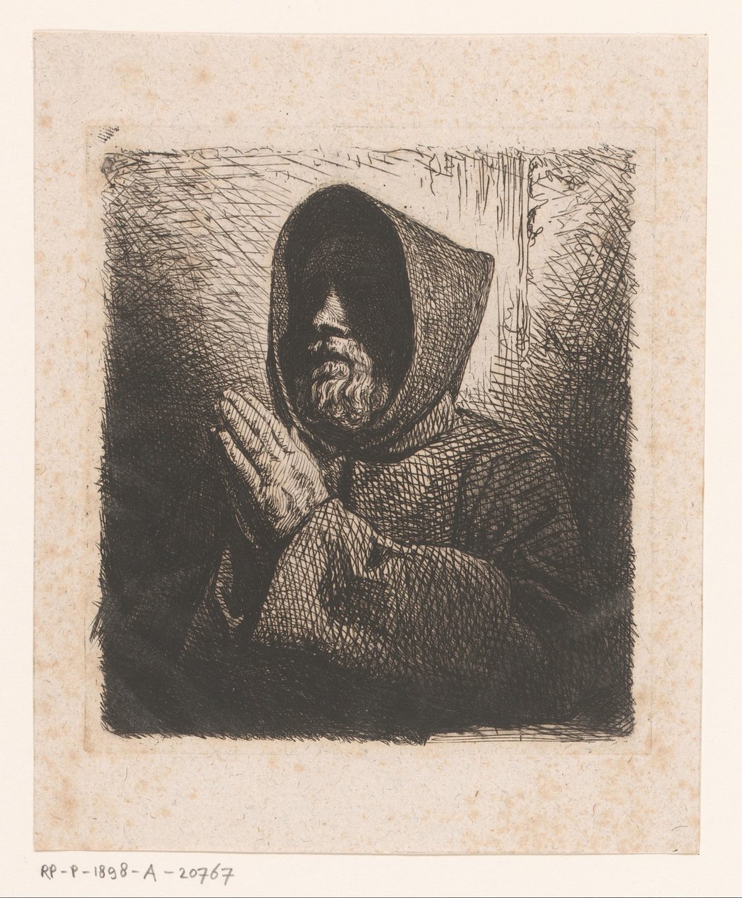 Cabeza de un monje barbudo rezando de Charles Emile Jacque