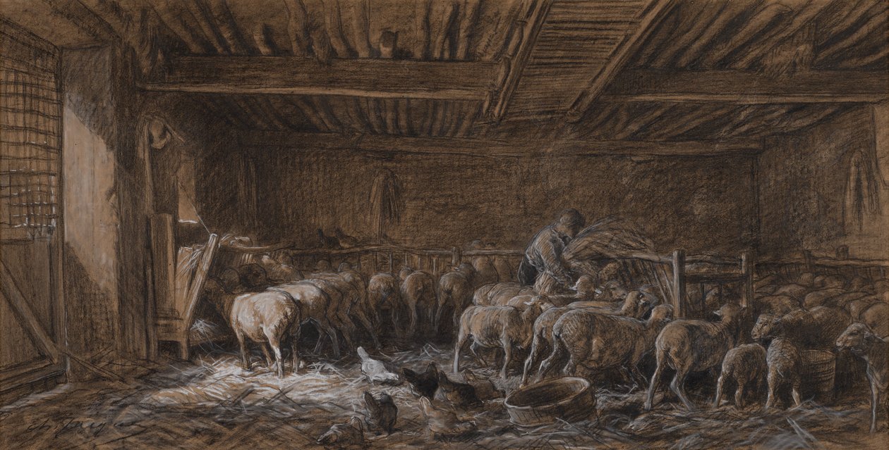 Interior de un granero (La Bergerie) de Charles Emile Jacque