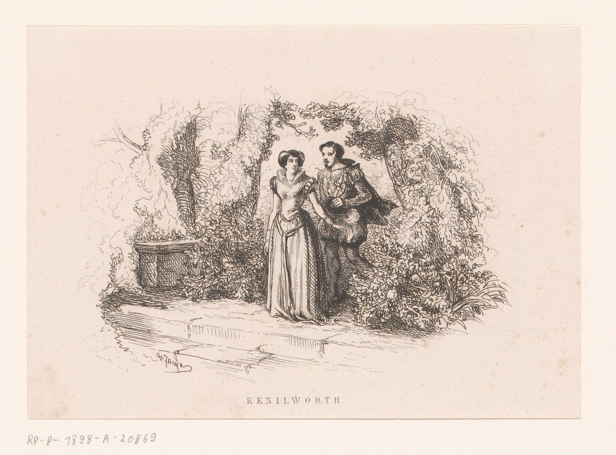 pareja en un jardín Kenilworth (título sobre el objeto) de Charles Emile Jacque