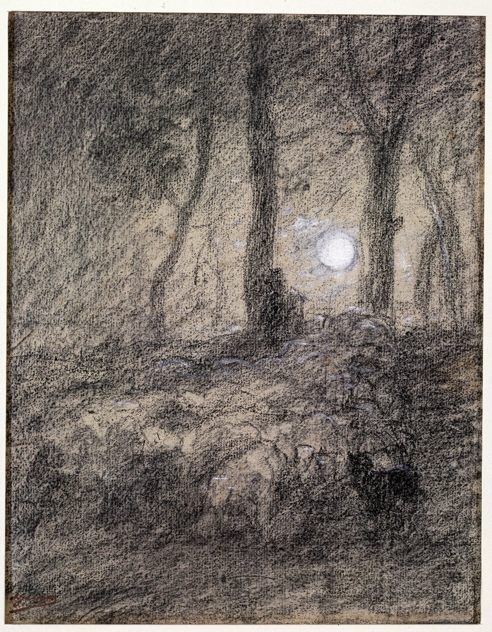 Rebaño de ovejas a la luz de la luna de Charles Emile Jacque