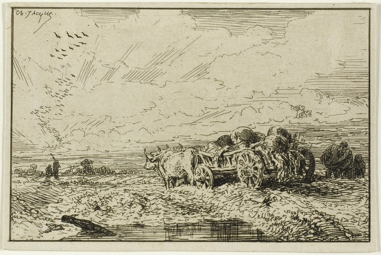 Paisaje con carro tirado por bueyes de Charles Emile Jacque