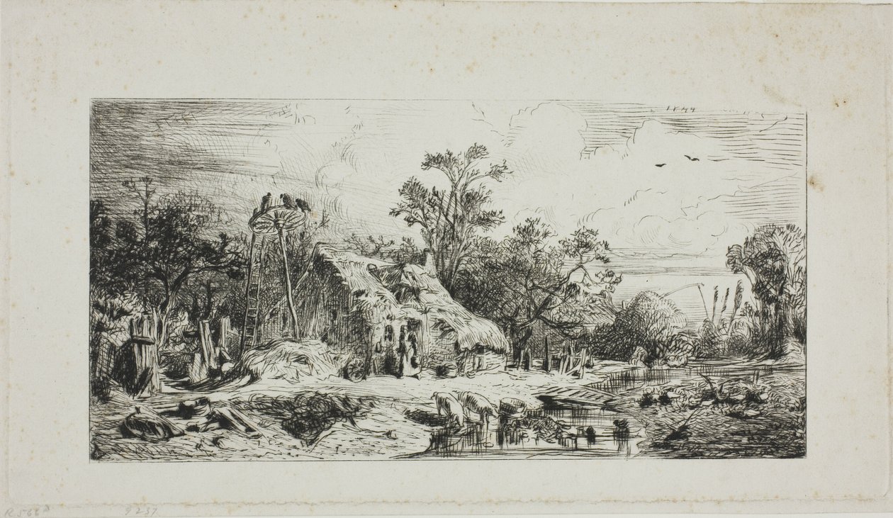 Paisaje con cabañas de paja de Charles Emile Jacque