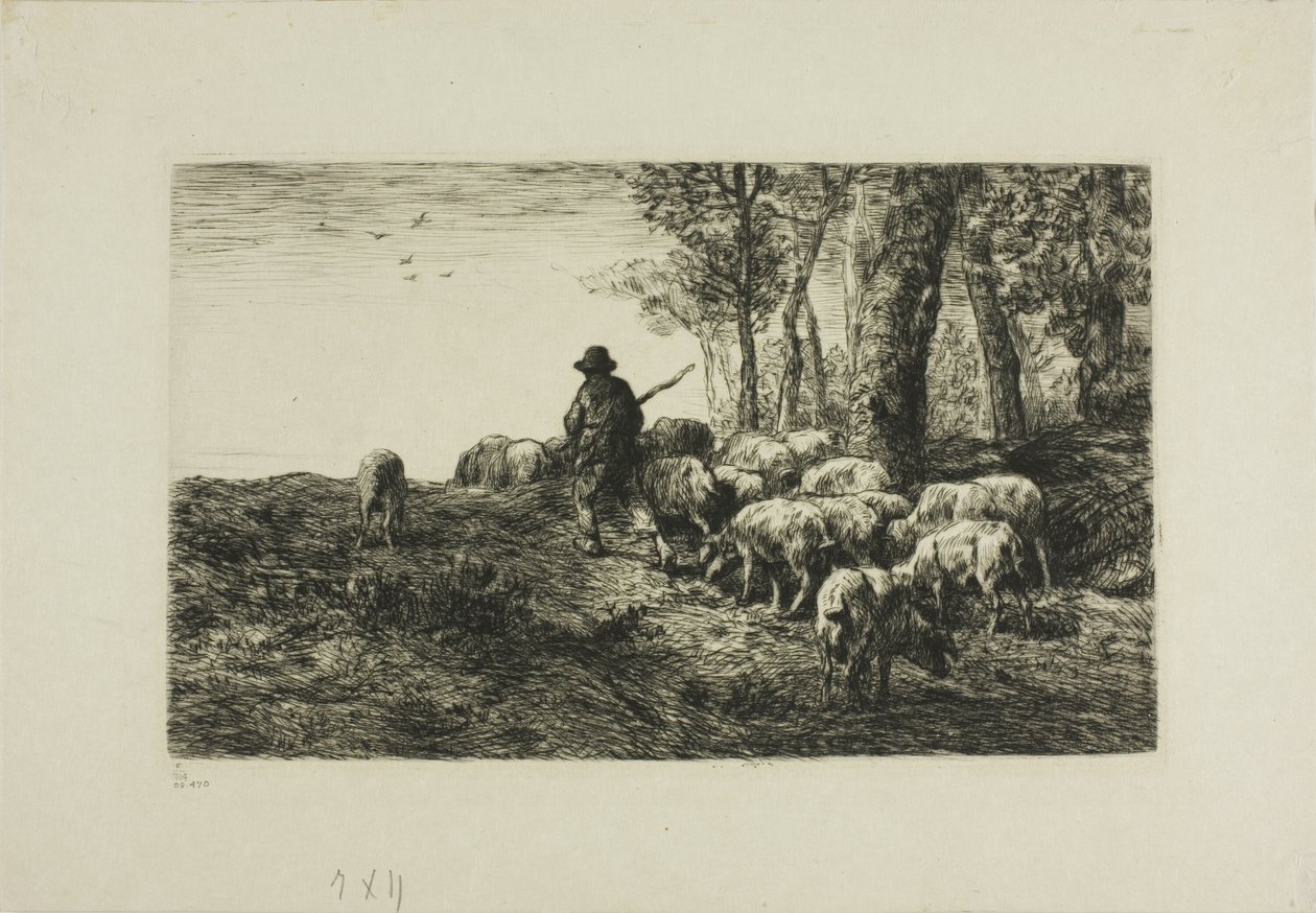 Hombre con rebaño de cerdos de Charles Emile Jacque