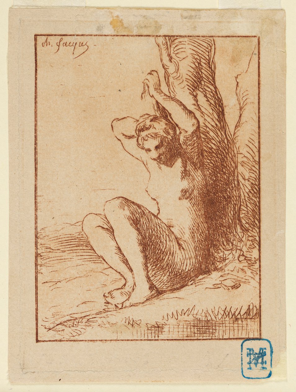 Mujer Desnuda Sentada junto a un Arroyo de Charles Emile Jacque