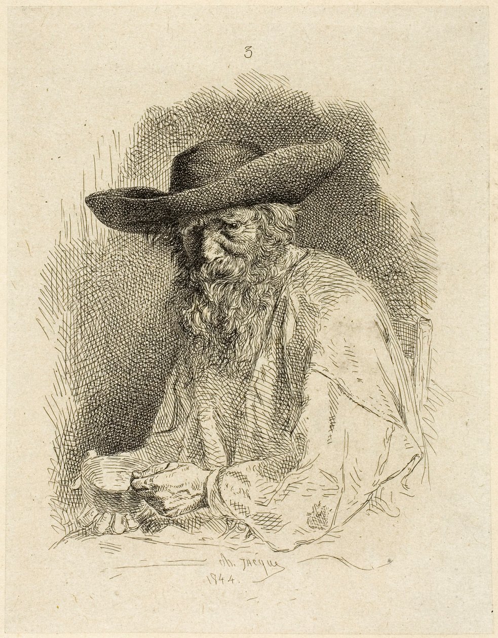 Viejo con lata de comida de Charles Emile Jacque