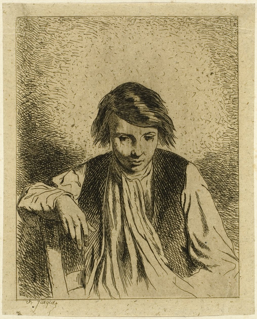 Niño sentado de Charles Emile Jacque