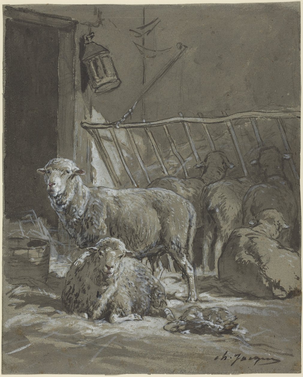 Ovejas en un pesebre de Charles Emile Jacque
